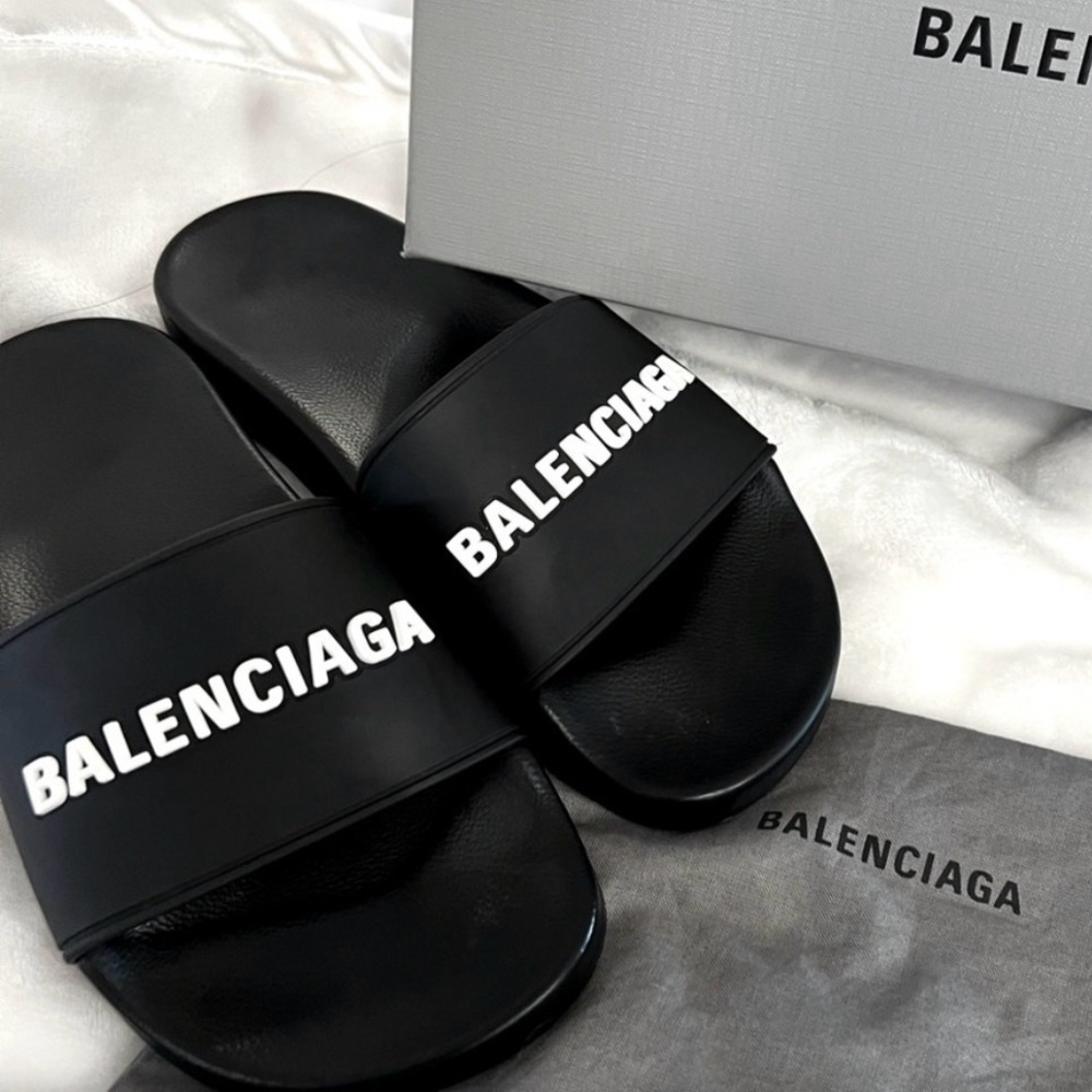 Balenciaga Black and White Rubber Slides